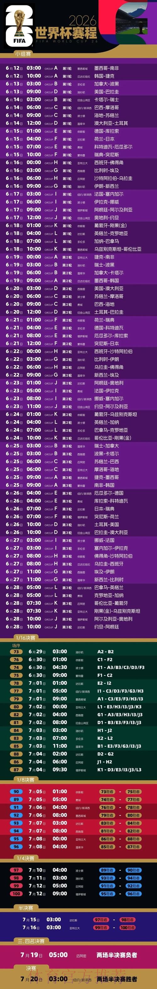 2026世界杯完整赛程今日实时赛程直播平台